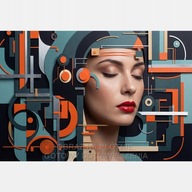 Kobieta abstrakcja geometria bryły 3D głowa olejny na płótnie 58x85 portret