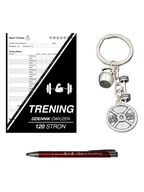 Zeszyt notes treningowy + brelok hantel talerz kettle + długopis czerwony