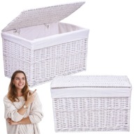 KOSZ NA PRANIE BIAŁY WIKLINOWY DUŻY Z POKRYWĄ WOLNOSTOJĄCY WYCIĄGANY 105L