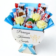 KIELICH KOMUNIJNY ZE SŁODYCZAMI KINDER PREZENT NA KOMUNIĘ NIEBIESKI BOX