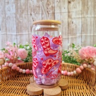 Kubek szklanka z bambusową pokrywką i słomką 500 ml handmade prezent love