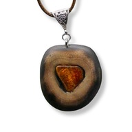 Bursztyn serce - Wisiorek z naturalnego drewna, amber rękodzieło, naszyjnik