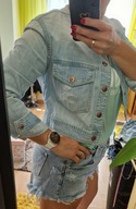 Krótka Bluza jeansowa katana jeans h&m S przetarcia