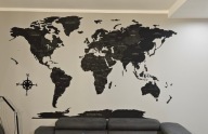 Dekoracja ścienna MAPA ŚWIATA 3D z drewna – 150x90 - kolor czarny mat