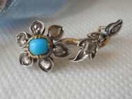 Broszka - w Formie Kwiatu - Turkus Diamenty Stary Szlif.