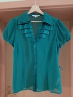 Bluzka koszulowa 42 DEBENHAMS szyfon atłas zieleń