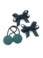 Komplet do włosów gumki i spinki kokardki zielony handmade Momilio