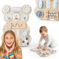 DREWNIANA TABLICA MANIPULACYJNA MONTESSORI MIŚ – SENSORYCZNA NAUKA