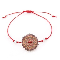 Bransoletka drewniana MANDALA czerwony sznurek zen