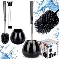 Szczotka do czyszczenia WC toalety silikonowa ze stojakiem szczypcami czarn