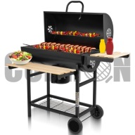 GRILL WĘGLOWY OGRODOWY BECZKA 3 CHROMOWANE RUSZTY POPIELNIK TERMOMETR KÓŁKA