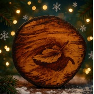 DREWNIANA RĘCZNIE WYPALANA PODKŁADKA POD KUBEK “LIŚĆ" HANDMADE