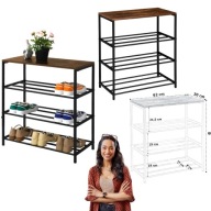 SZAFKA PÓŁKA NA BUTY OBUWIE METALOWA CZARNA DĄB POSTARZANY SOLIDNA