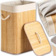 KOSZ NA PRANIE I BIELIZNĘ BAMBUSOWY ŁAZIENKOWY Z POKRYWĄ DUŻY 72L ŁAZIENKA