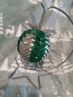 BOMBKA zielono srebrna butelkowa zieleń ZE WSTĄŻKI rękodzieło Z CYRKONIAMI