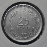 *TURCJA [0362]*25 Kurus (25 kuruszy) 1967 Lira turecka Wieniec, legenda