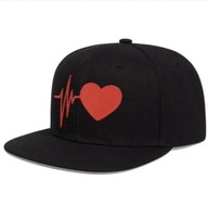 Czapka snapback z sercem i EKG | Czarno-czerwona | Nowa | Styl uliczny