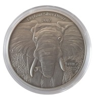 AFRICA ELEPHANT 2012 GABON 1 OZ SREBRO 9999 ANTIQUE FINISH COA