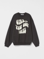 Bershka bluza dresowa oversize boyfriend z nadrukiem y2k napis print czarna