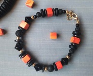 ROCK bransoletka czarna szkło pomarańczowy howlit BlackberriesArts
