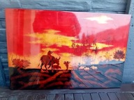 LAKA OBRAZ Z LAKI CHINY JAPONIA LATA 60-TE - WYMIAR 60cm x 40cm