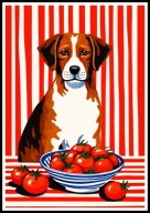 A2 PLAKAT DO KUCHNI JADALNI POMIDORY PIES PRZY PÓŁMISKU Z POMIDORAMI