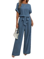 Damski Letni Komplet Old Money – Bluzka z Rękawami Batwing i Spodnie