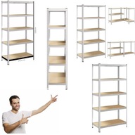 REGAŁ MAGAZYNOWY METALOWY DREWNIANY WCISKANY 5 PÓŁEK 180 x 90 x 40 cm