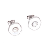 63323 Kolczyki srebrna stal chirurgiczna z białą emalią