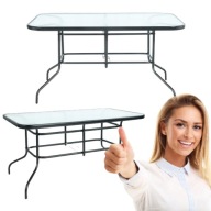 STÓŁ OGRODOWY SZKLANY DUŻY METALOWY NA TARAS BALKON DO OGRODU CZARNY 140x80