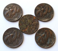 Włochy-5x10 centesimi różne roczniki Cu