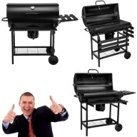 GRILL WĘGLOWY DUŻY OGRODOWY PRZENOŚNY ZAMYKANY Z POKRYWĄ TERMOMETR KÓŁKA