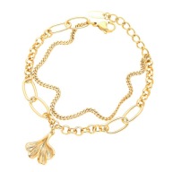 41399 Bransoletka stal chirurgiczna 316L pozłacana 18k liść miłorzębu