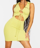 PrettyLittleThing żółta prążkowana sukienka mini S 36 wiązanie – trend