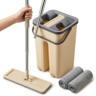 MOP PŁASKI Z WYCISKACZEM WIADREM DWUKOMOROWYM + 2 WKŁADY MIKROFIBRA ZESTAW