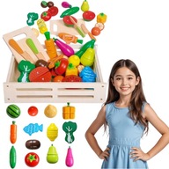 DREWNIANE WARZYWA I OWOCE NA MAGNES DO KROJENIA DESKA NÓŻ ZESTAW KUCHNIA XL