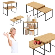 PÓŁKA KUCHENNA BUK JASNY DREWNIANA 2 POZIOMY STOJĄCA REGAŁ NA PRZYPRAWY