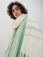 Reserved szal szalik paski gruby z frędzlami Acne Studios kremowy chunky XL