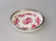 MIŚNIA CZERWONY SMOK MISECZKA PORCELANOWA ZE SREBREM PIERWSZY GATUNEK !!