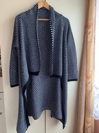 34 36 S długi sweter melanż narzutka biało czarny