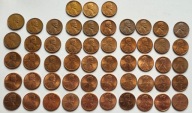 USA, 1 cent 1940-2008 zestaw (53szt) mix monet każda inna różne roczniki