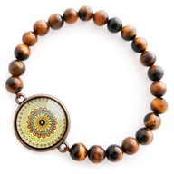 Bransoletka tygrysie oko brązowe kamienie boho etno mandala żywiołu ziemi