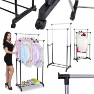 WIESZAK STOJĄCY NA UBRANIA METALOWY NA KÓŁKACH REGULOWANY PODWÓJNY