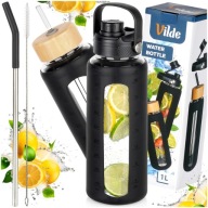 Butelka MOTYWACYJNA na wodę napoje szklana silikonowa duża bidon sport 1L