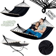 WYTRZYMAŁY HAMAK OGRODOWY DWUOSOBOWY 290x150 CM Z DREWNIANYM PAŁĄKIEM 200KG