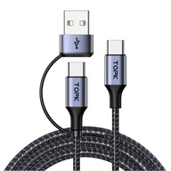 Kabel USB-C 60W Przejściówka USB-A Szybkie Ładowanie i Transfer 3A TOPK 2m