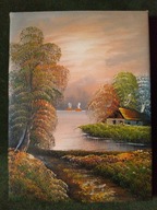 Wieczór nad jeziorem - obraz olejny ręcznie malowany na płótnie