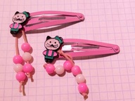 Dwie różowe spinki do włosów z kotkiem kotem 1986