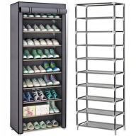 Szafka na buty metalowa szara z uchylnymi drzwiami, 9 półek, stojąca