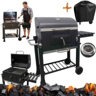GRILL WĘGLOWY OGRODOWY Z POKRYWĄ ŻELIWNY RUSZT 55x36cm + PŁYTA TERMOMETR